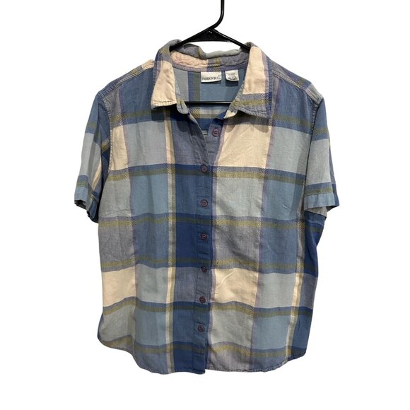 Fashion Bug Short Sleeve Plaid Button-Up Shirt Blue Sz 22 24 Cotton Preppy - Picture 1 of 9